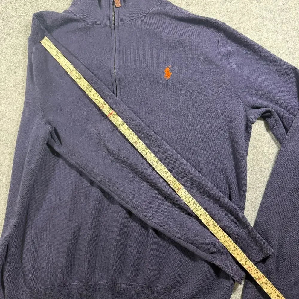 Polo Ralph Lauren Quarter Zip Sweater Mens L Navy Pima Cotton Pony Logo Preppy